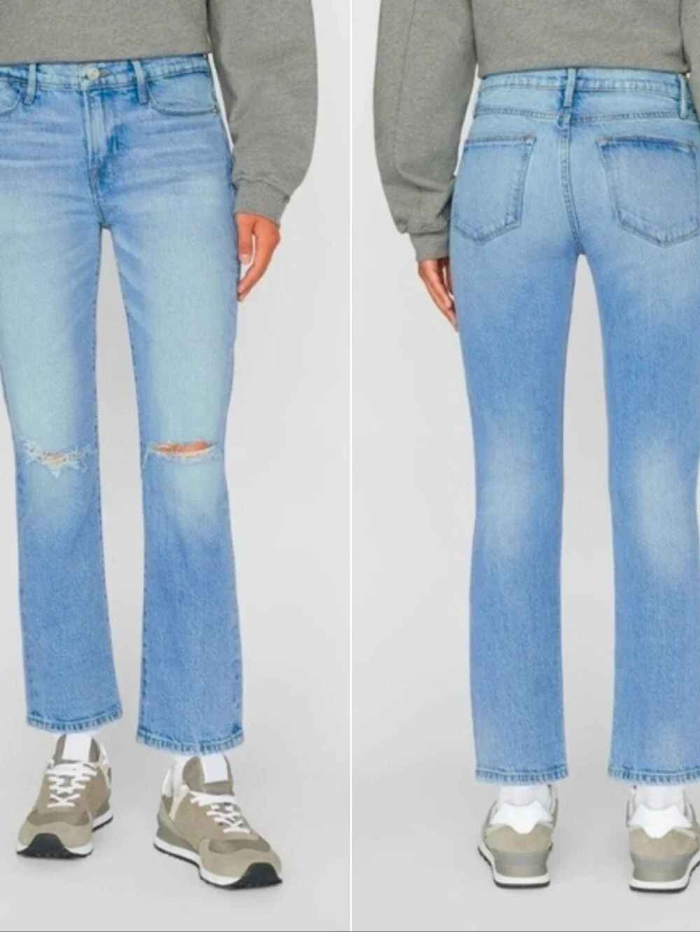 Frame Le High Straight Leg Jeans Demarco Rips Distressed Cropped Denim Size 27 - Picture 3 of 11
